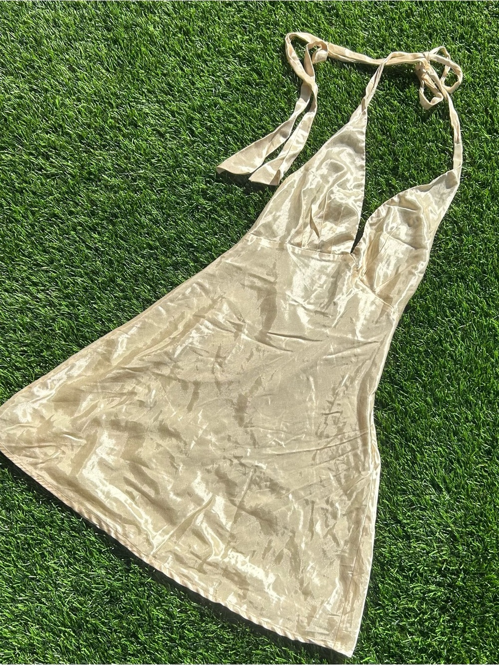 Hello Molly Gold Halter Mini Dress